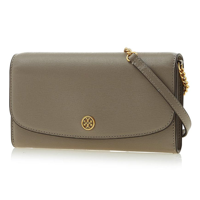 Tory Burch Robinson Chain Wallet Crossbody Bag Gray Leather