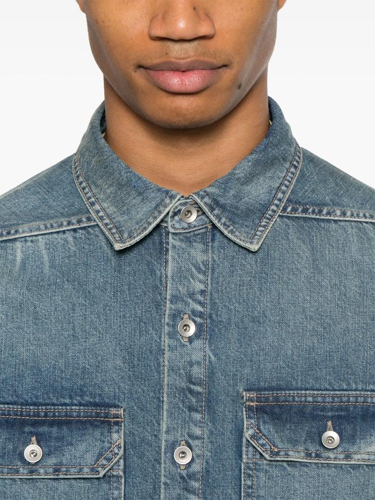 Rick Owens Washed Indigo Denim Overshirt Long Sleeve Shirt DU01E3755 DWB 06
