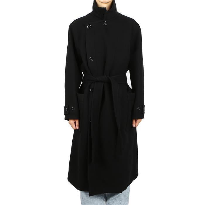 Lemaire Black Double-Breasted Wool Wrap Coat for Men LF1116BK999