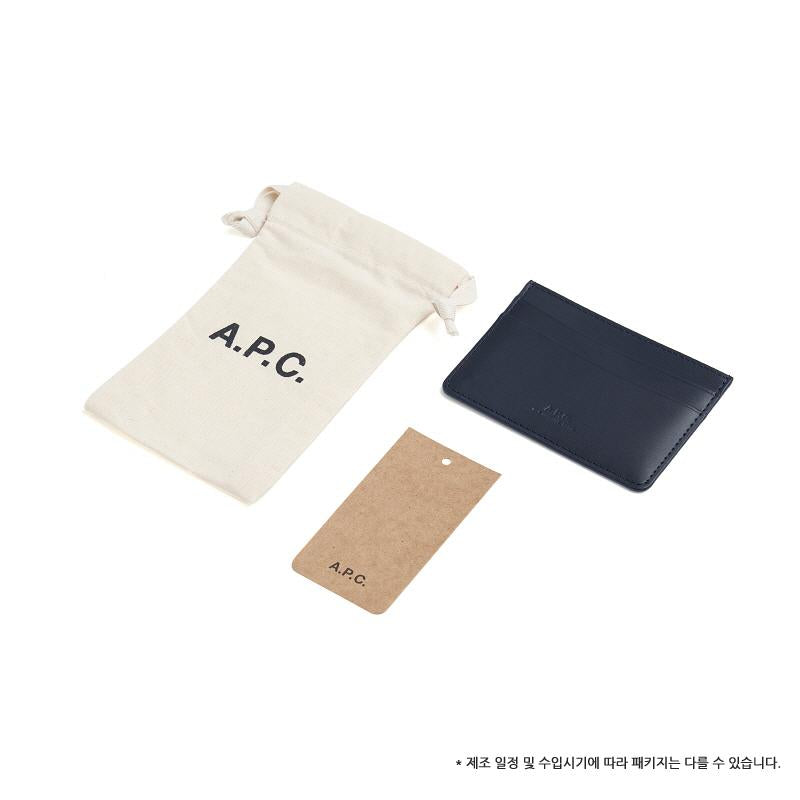 A.P.C. Andre Dark Navy Unisex Leather Card Holder Wal PXAWV H63028 IAK DARK NAVY