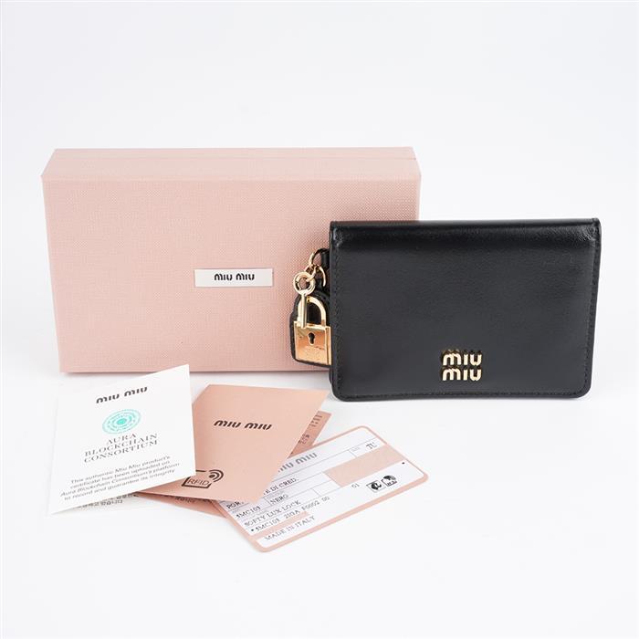 Miu Miu Metal Pendant Leather Card Holder Black
