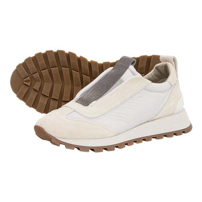 Brunello Cucinelli Women’s Precious Suede Runner White Low-Top Sneakers