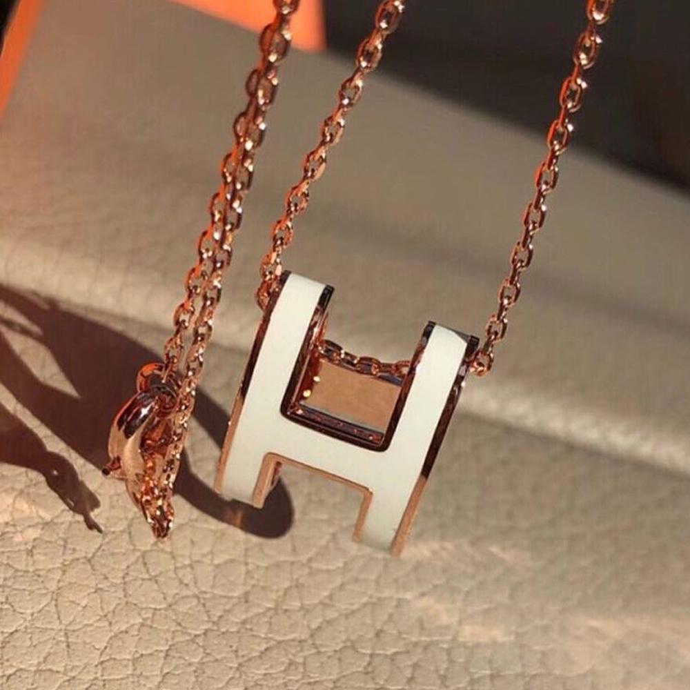 HERMES Pop H Necklace Large Rose Gold Hardware White