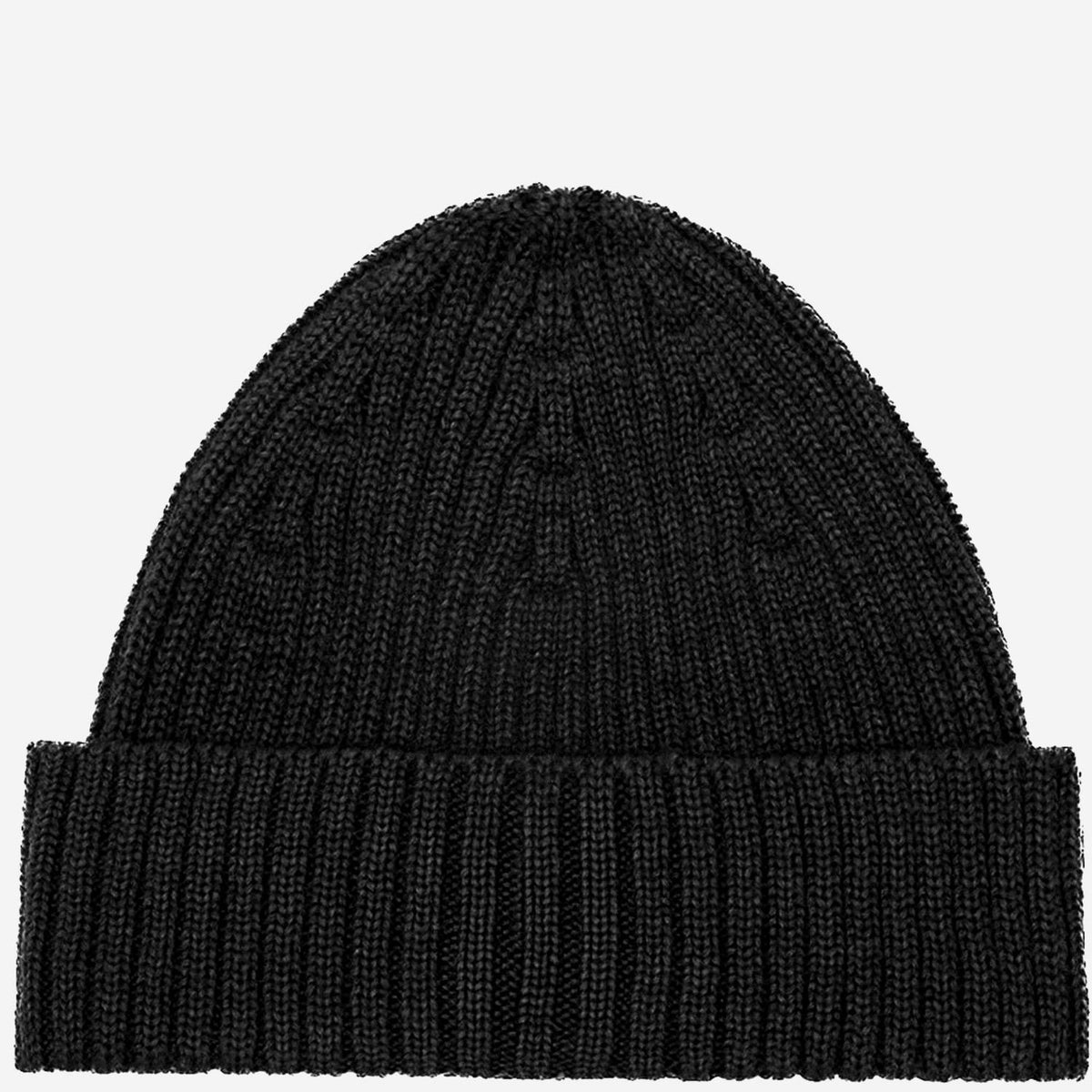 Maison Kitsune Wool Rib Knit Beanie Hat Black