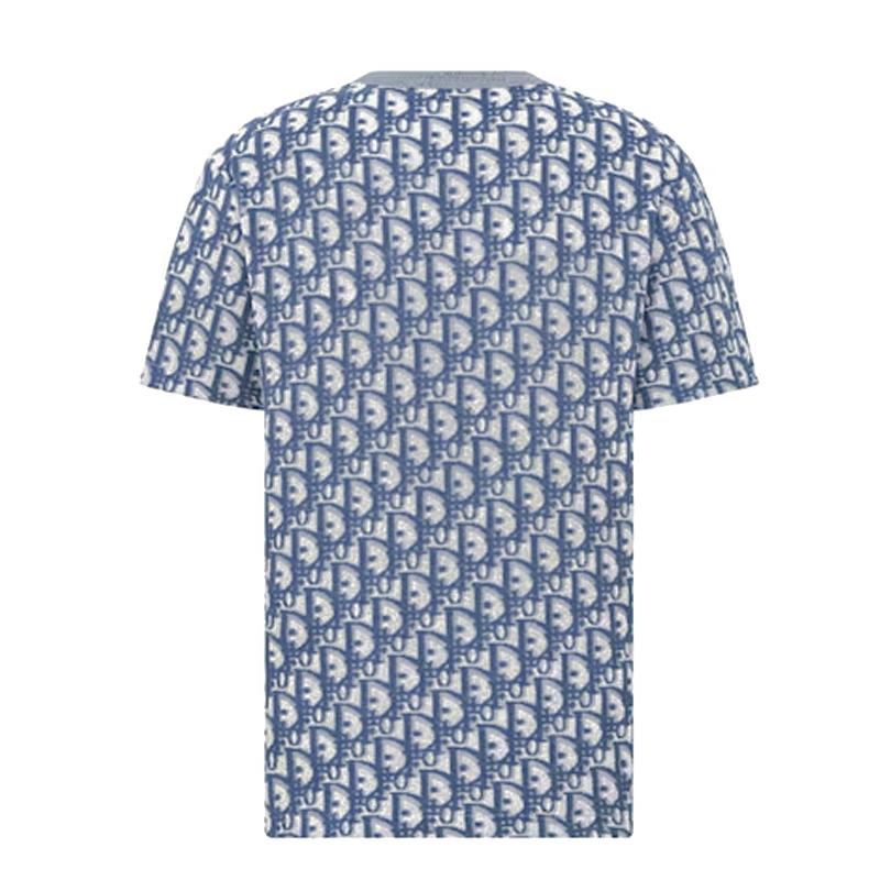 DIOR Blue/White Oblique Casual Fit Cotton Jersey T-Shirt