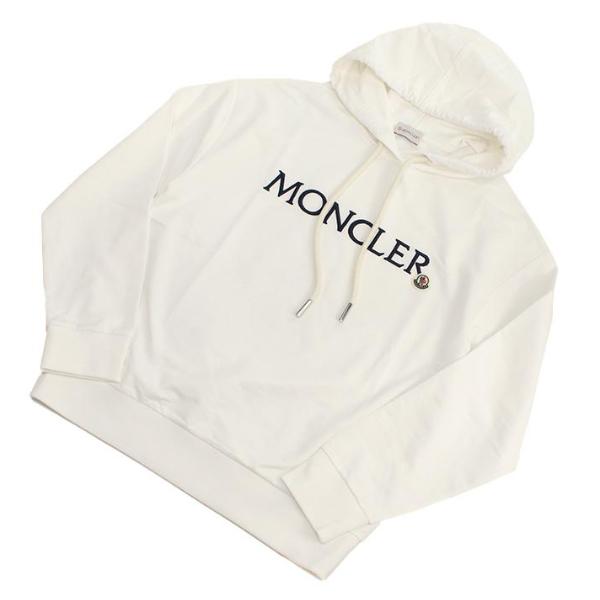 Moncler Lettering Logo Embroidered Hoodie Women White