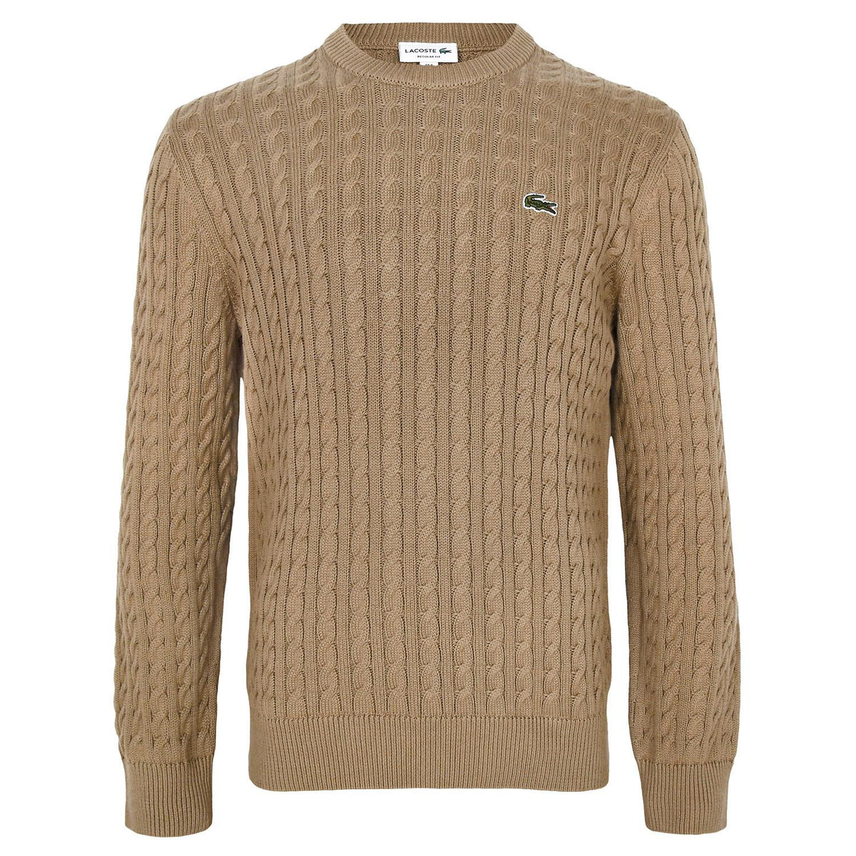 Lacoste Beige Cable Knit Crewneck Sweater for Men AH7627 BUH