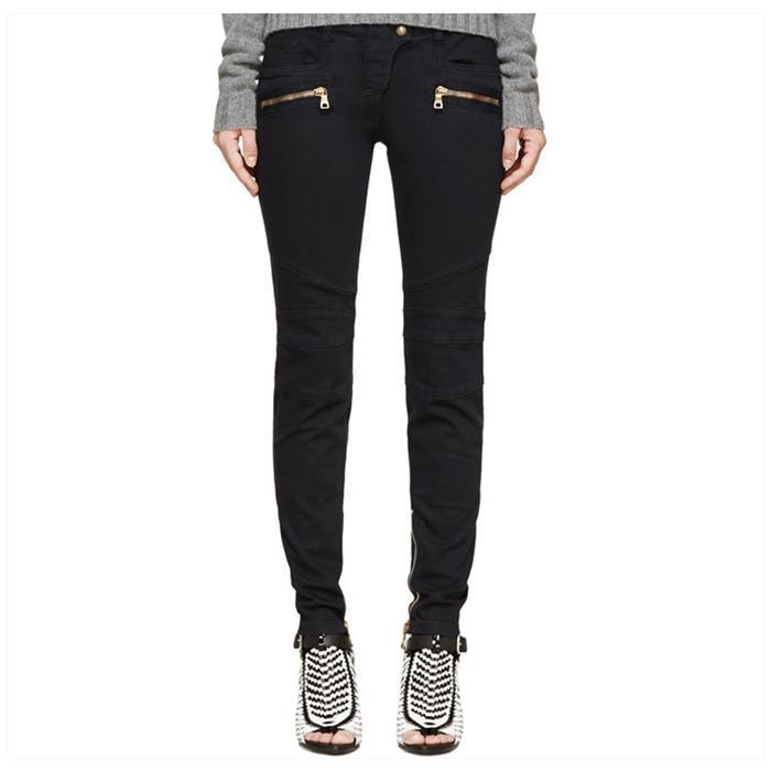 Balmain Women’s Black Biker Pants with Gold Zipper 5455 161N C0100