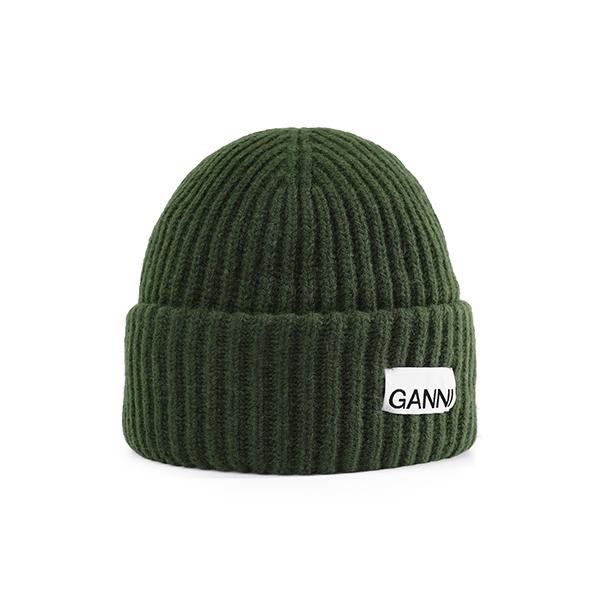 GANNI Logo Wool Beanie Unisex Black A4429 861