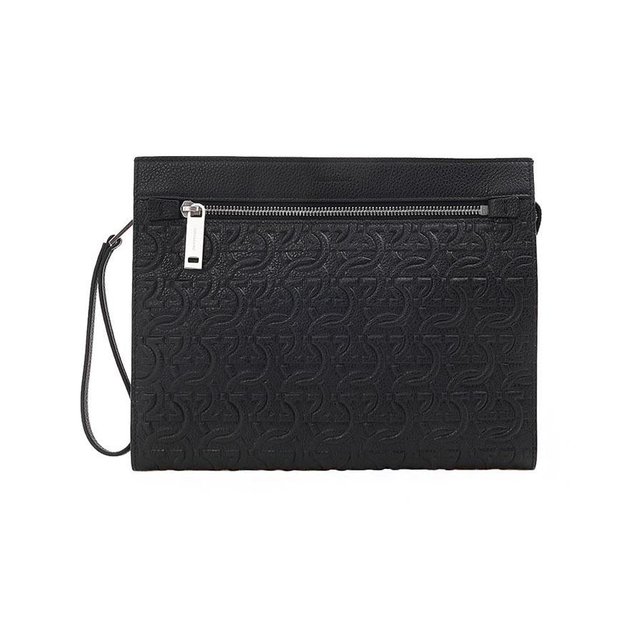 Ferragamo Gancini Leather Clutch Bag Black Men’s