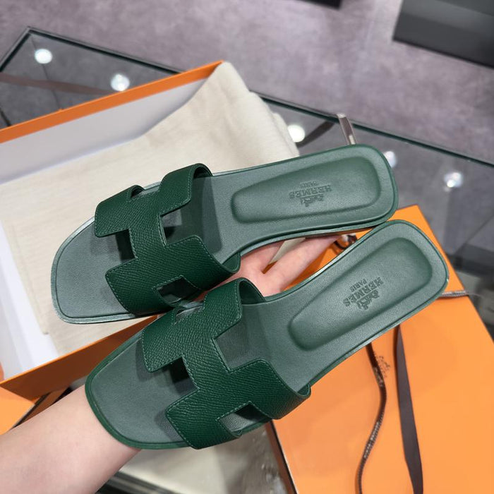 HERMES Oran Sandals Green Vert Cactus Leather