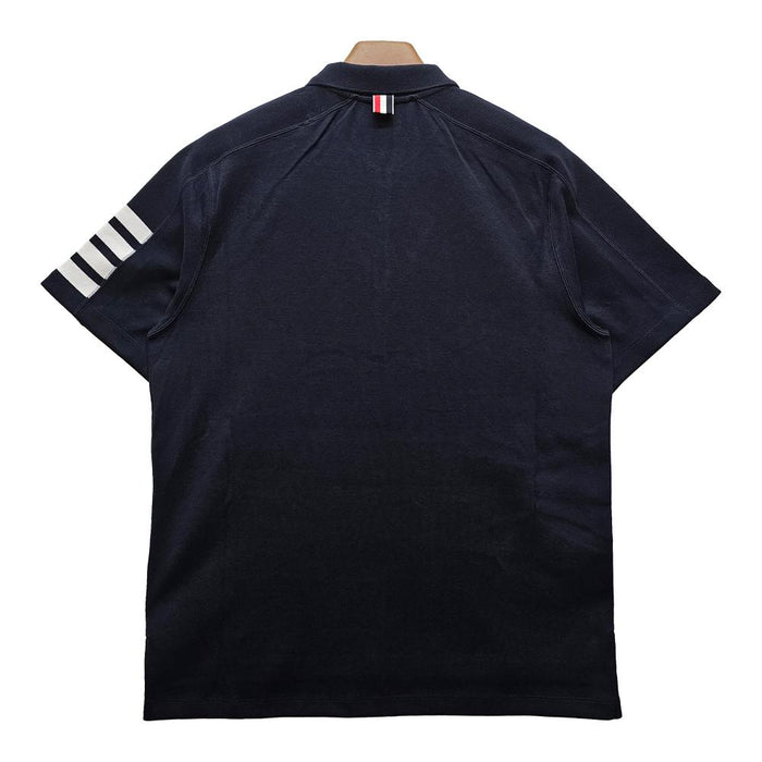 THOM BROWNE Diagonal Stripe Milano Cotton Polo Shirt Navy