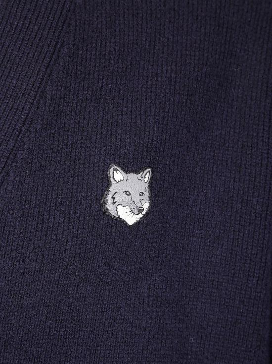 Maison Kitsune Fox Head Milano Lambswool Cardigan Classic Navy PM00510 KT118004