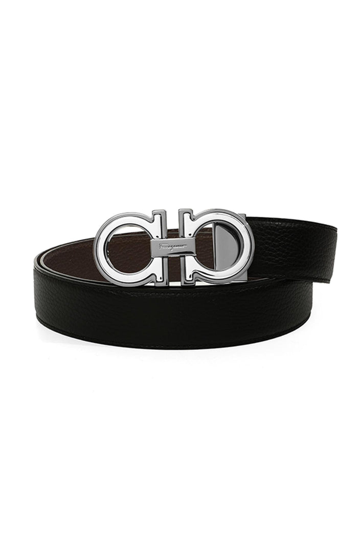 Ferragamo Men’s Leather Belt Black Reversible Silver Buckle A254 0734227