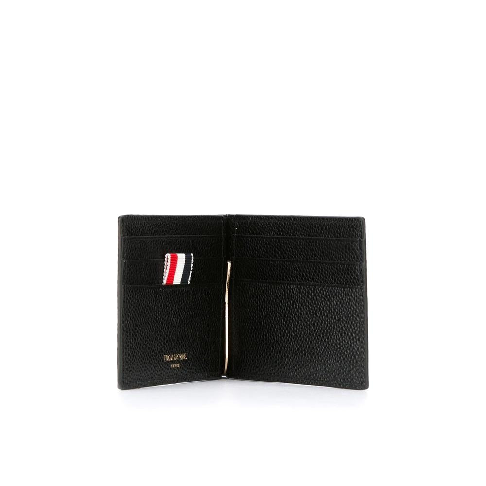 THOM BROWNE Black Leather Money Clip Bifold Wallet