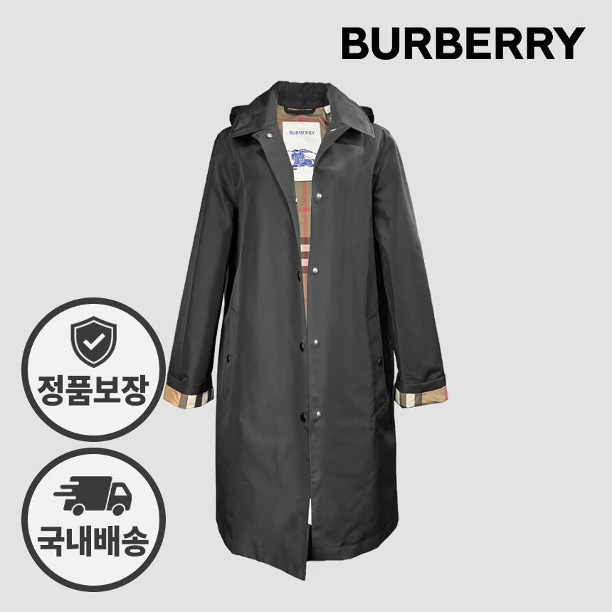 BURBERRY Black Trench Hooded Car Coat Oxclose
