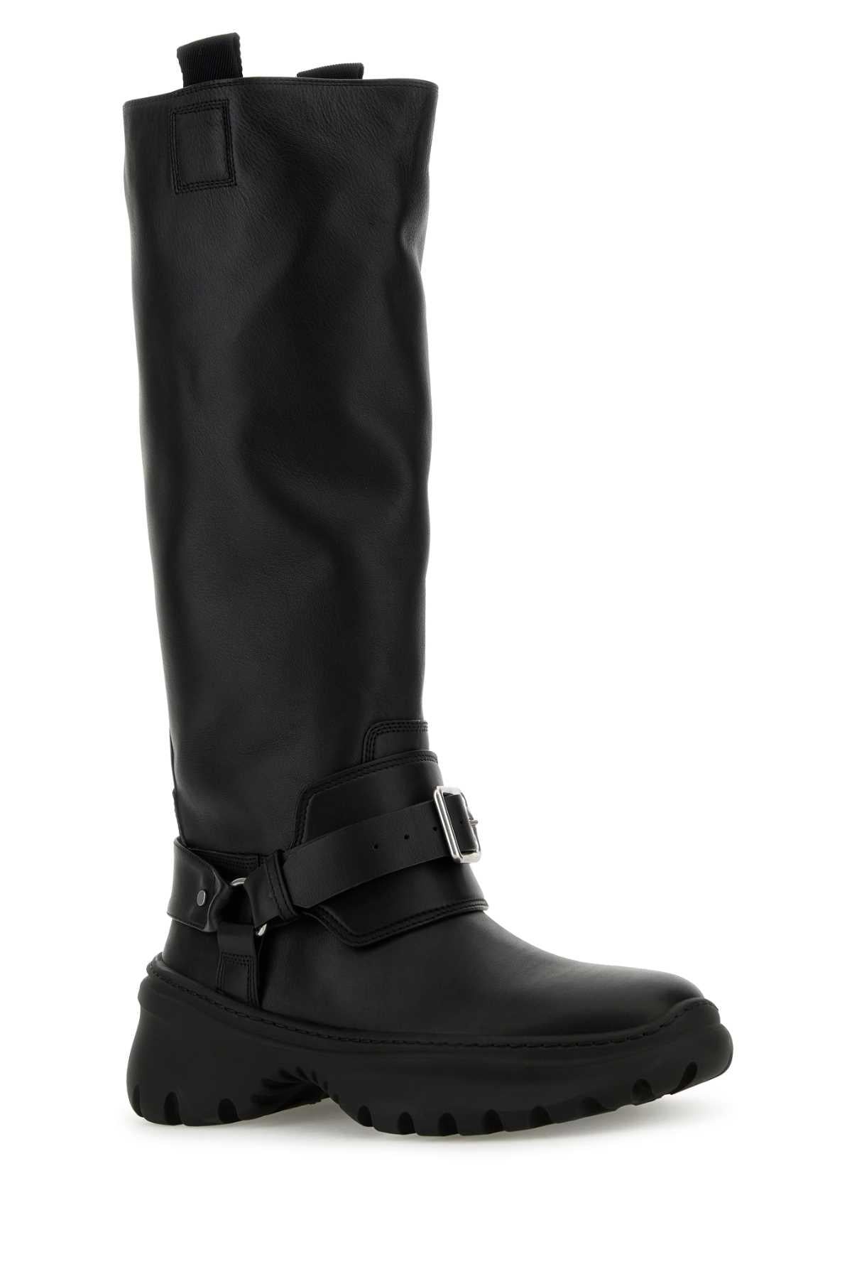 BURBERRY Black Leather Mid-Calf Boots