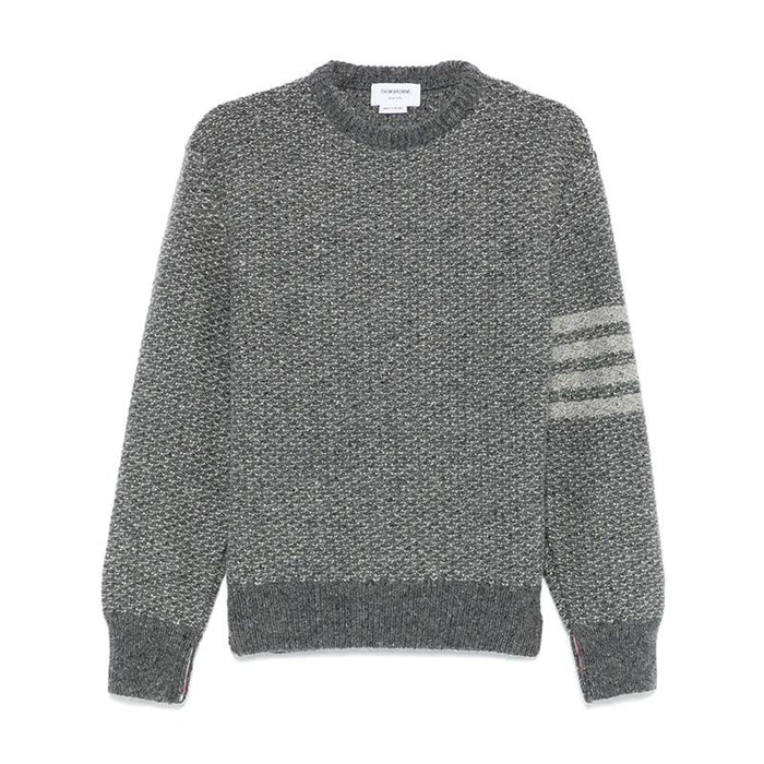 THOM BROWNE 4-Bar Stripe Tweed Crewneck Knit Sweater Gray