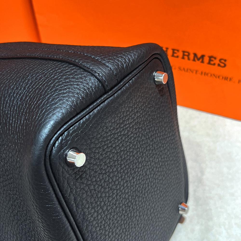 HERMES Clemence Picotin Lock 18 Tote Bag Black Palladium Hardware