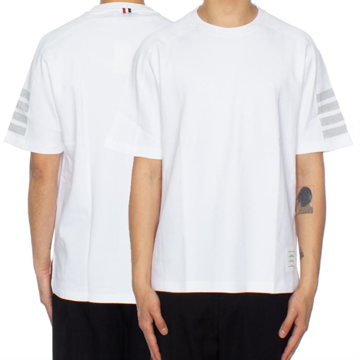 THOM BROWNE White Diagonal Stripe Short Sleeve T-Shirt
