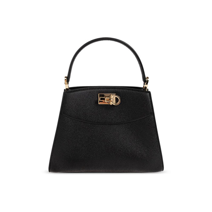 Ferragamo Gold-Tone Studio Box Bag Black Shoulder Bag A210 0786122