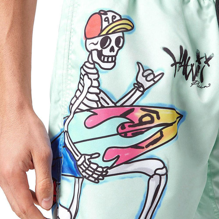 Philipp Plein Hawaii Logo Print Swim Shorts Mint