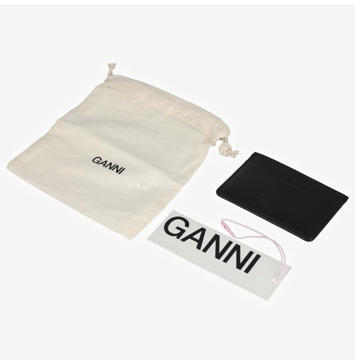 GANNI Black Leather Card Holder for Women