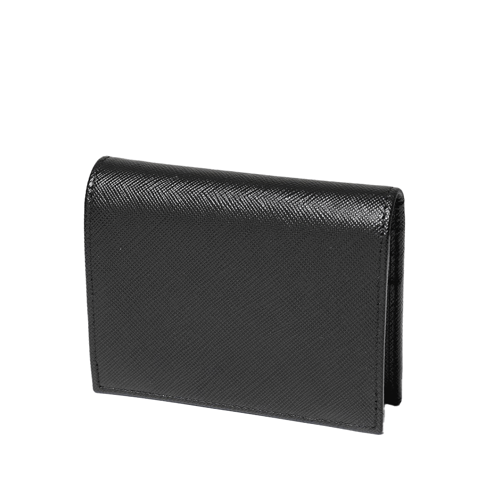 PRADA Black Saffiano Leather Triangular Logo Gold-Tone Women’s Bifold 1MV204 QHH