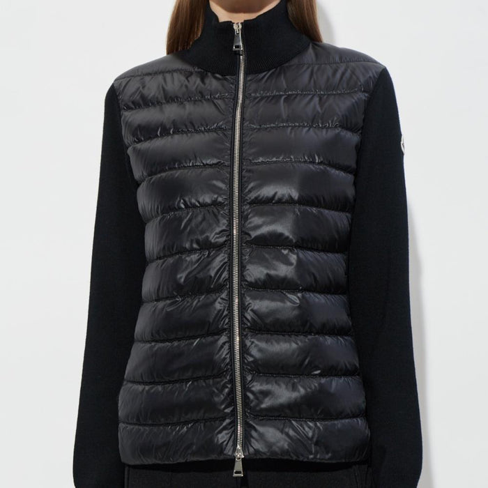 Moncler Women’s Knit-Sleeve Puffer Jacket Black