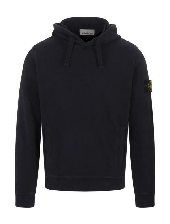 STONE ISLAND Brushed Cotton Fleece Hooded Sweatshirt Black Men