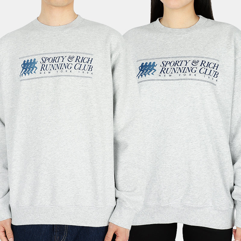 SPORTY&RICH Grey Blue Unisex 94 Running Club Sweatshirt 94 RUNNING CLUB CREWNECK