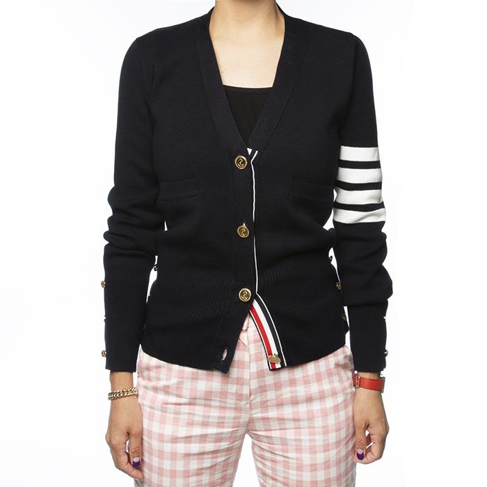 THOM BROWNE Milano Stitch Merino Wool Cardigan Navy