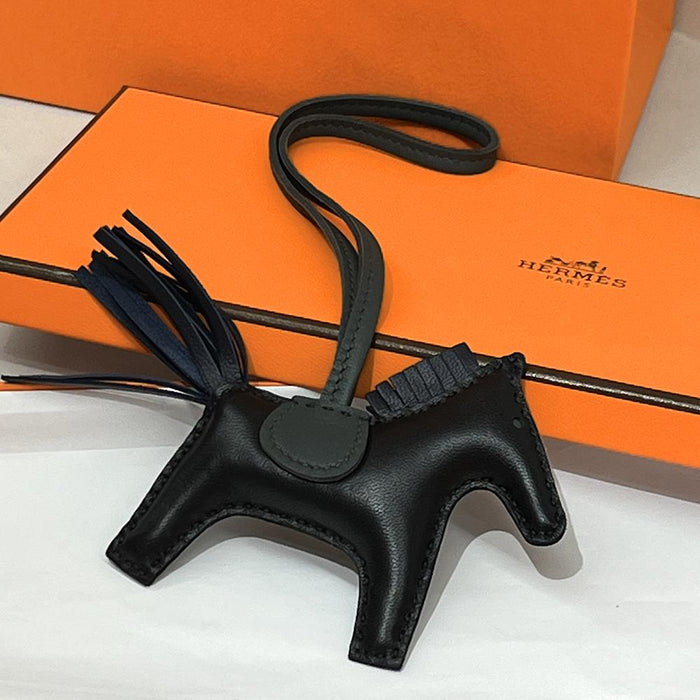 HERMES Rodeo PM Bag Charm Black Dark Gray Calfskin Lambskin