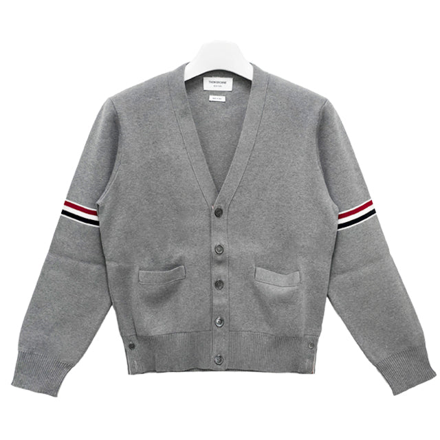 THOM BROWNE Milano Knit Tricolor Armband Cardigan Gray Unisex