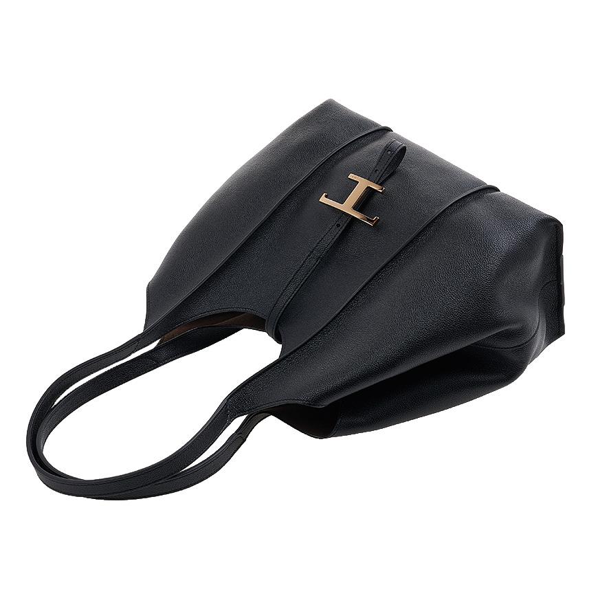 Tods Timeless T Shopper Tote Bag Black Leather Women