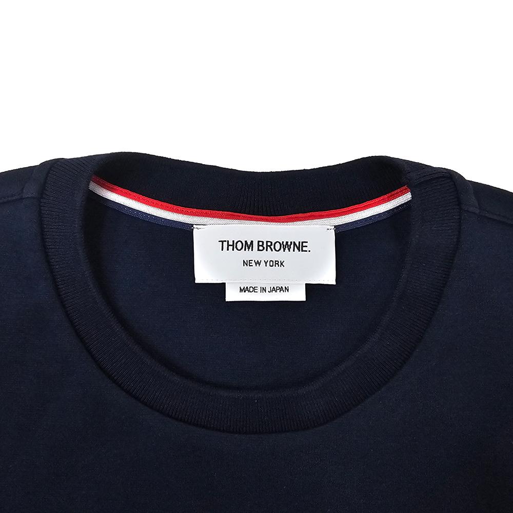 THOM BROWNE Oversized Milano Cotton Pocket T-Shirt Navy Tricolor Trim