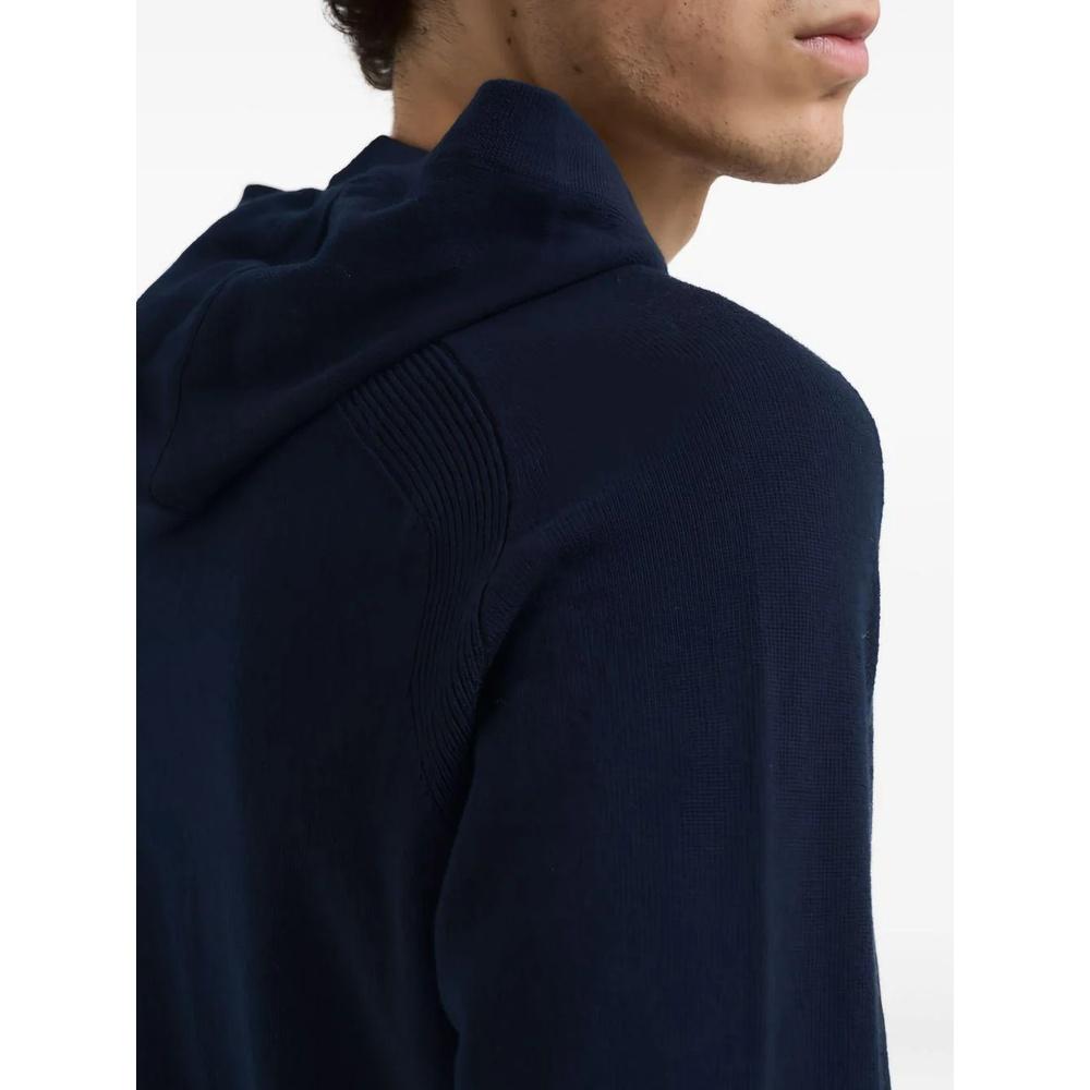 STONE ISLAND Logo Patch Wool Hooded Knit Sweater for Men Black