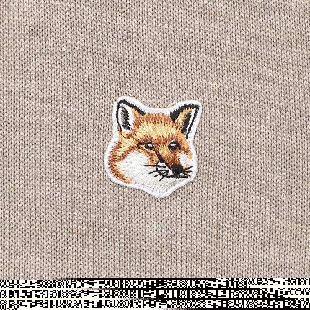 Maison Kitsune Beige Melange Fox Logo Crewneck Knit Sweater M FM00528KT1036 H250