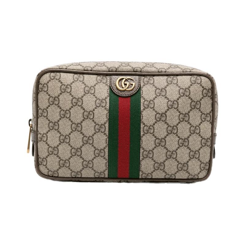 GUCCI Savoy Web Cosmetic Case Beige/Brown Canvas Clutch