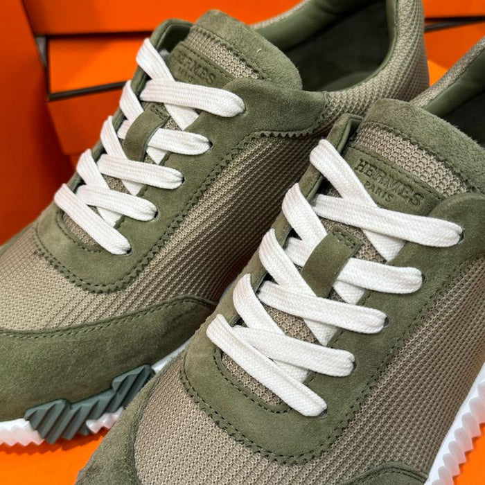 HERMES Bouncing Sneakers Khaki Mesh H Sky Logo Low-Top Sneakers