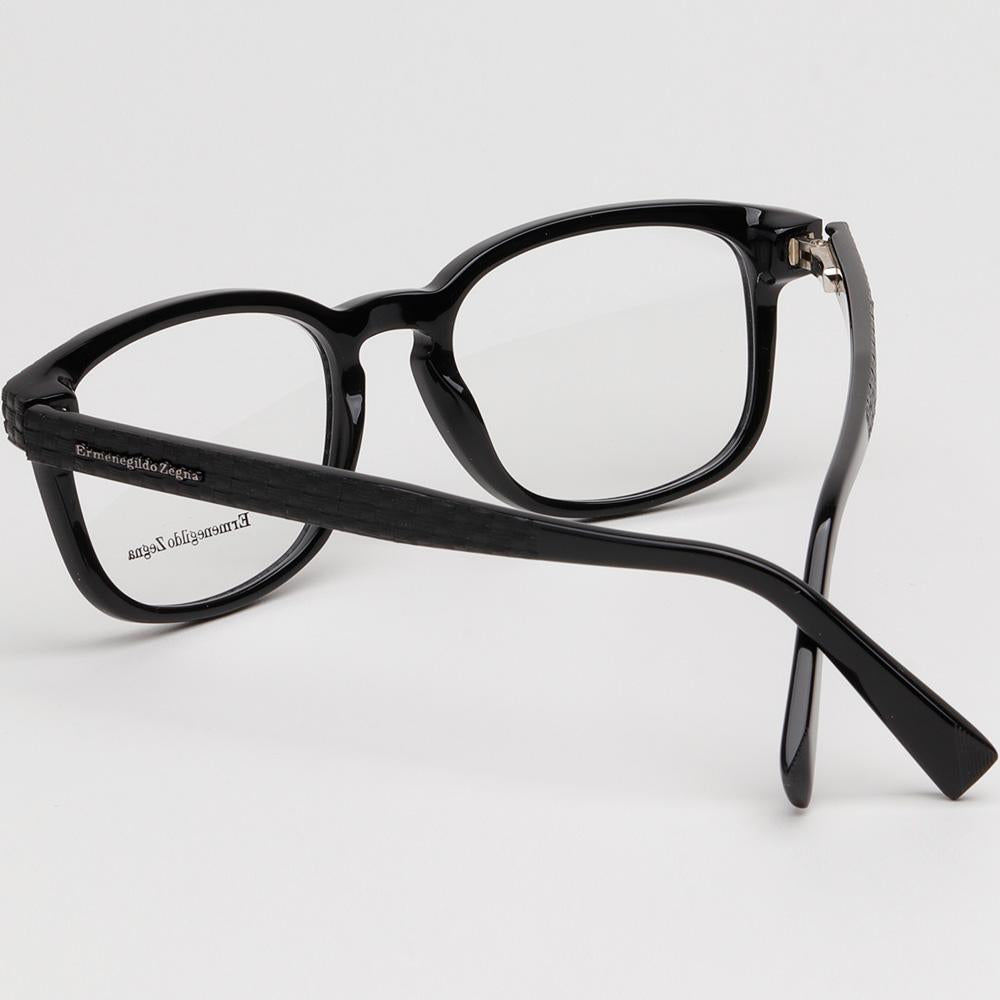 Zegna Black Acetate Square Eyeglass Frames Unisex