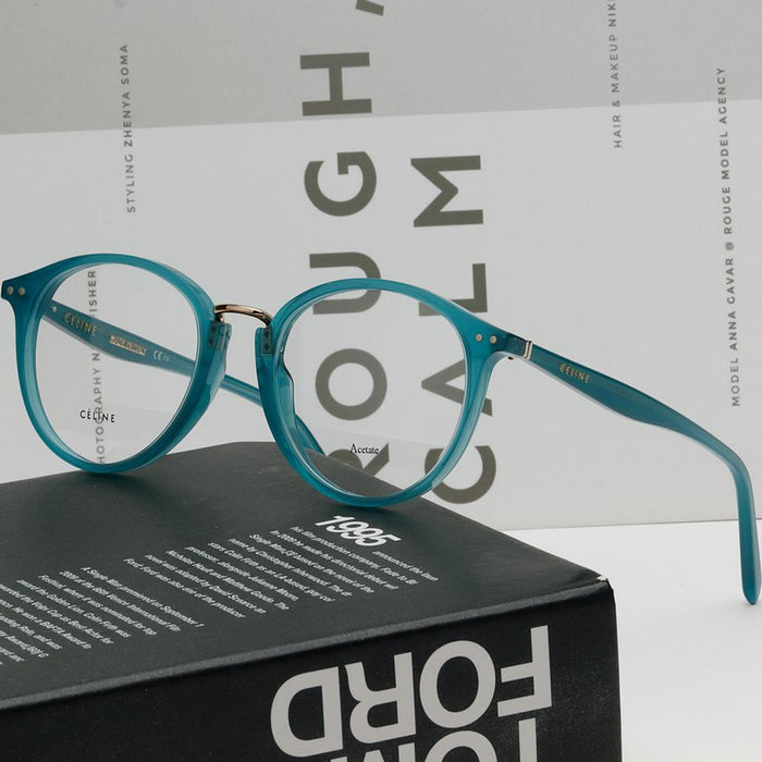 CELINE Round Blue Green Transparent Acetate Eyeglasses Frame CL41406 21H