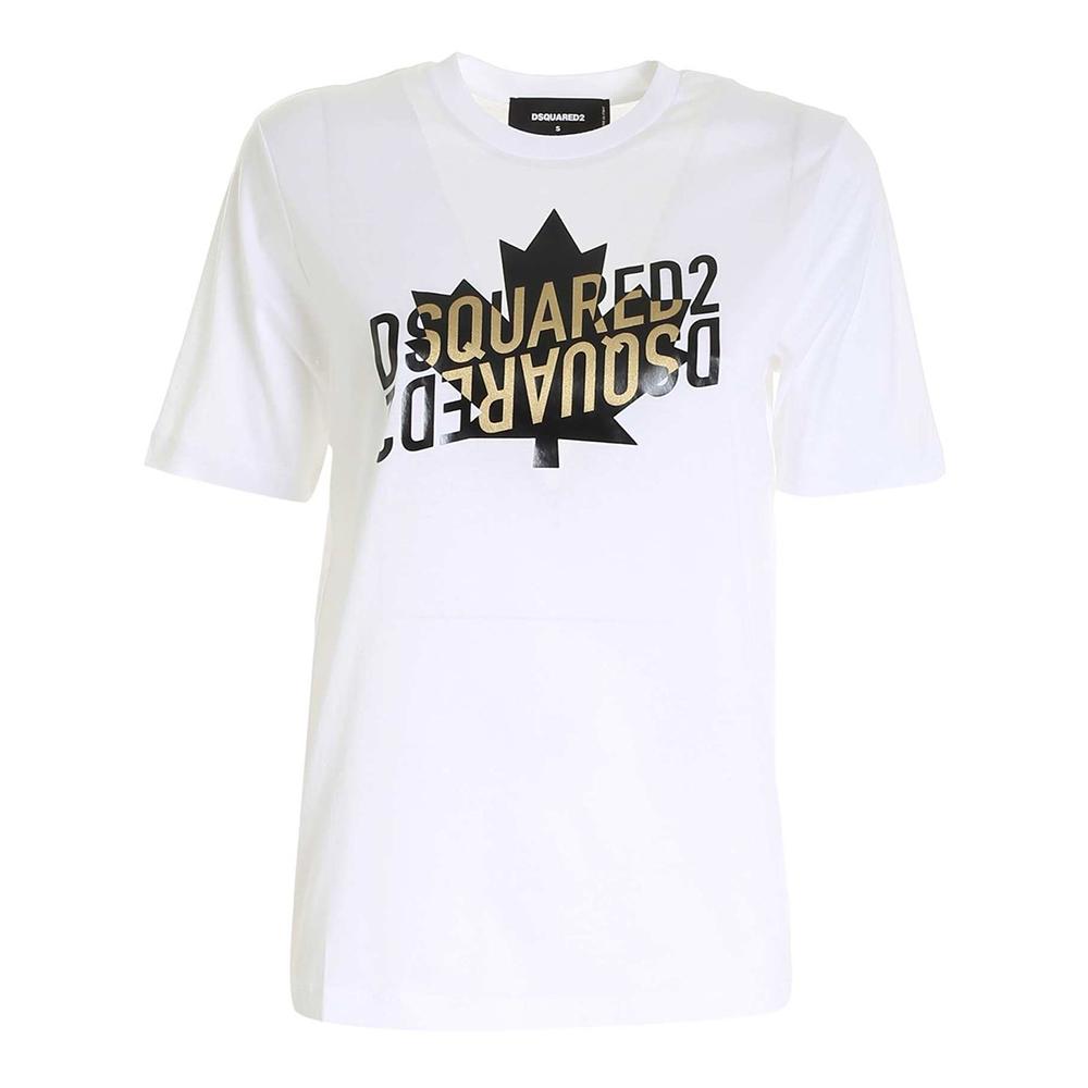 Dsquared2 Maple Logo Print Crewneck Short Sleeve T-Shirt White