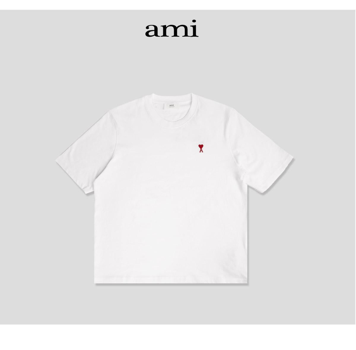 AMI Heart Logo Semi-Overfit Short Sleeve T-Shirt White