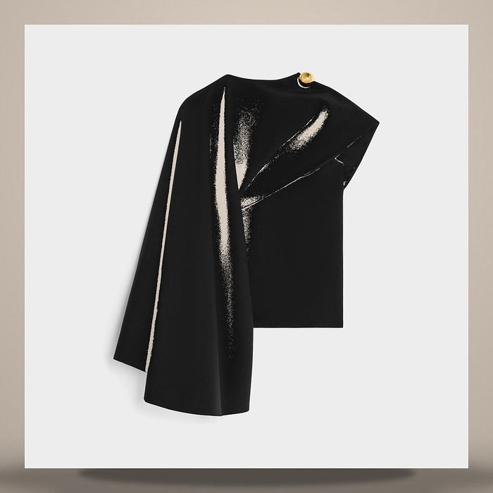 CELINE Drape Top Wool Silk Black Long Sleeve Shirt RX0JG0T53 38NO