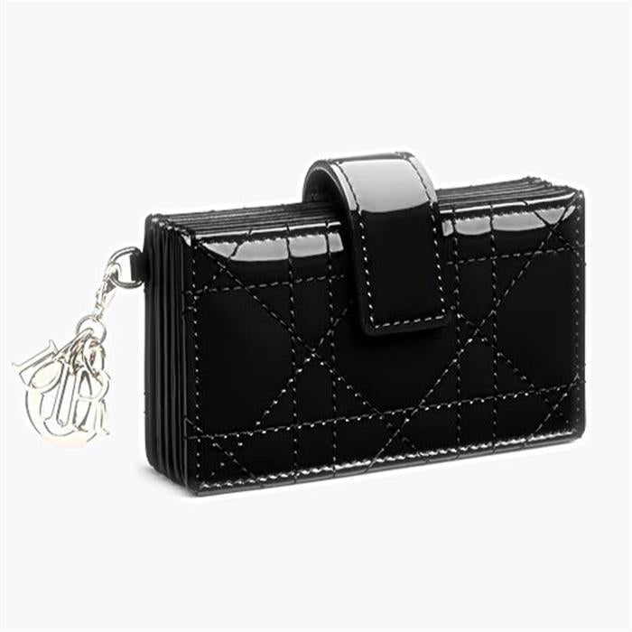 DIOR Lady Dior 5-Pocket Card Holder Black Leather Wallet