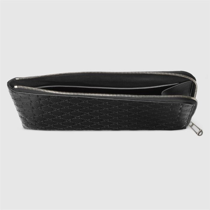 GUCCI GG Emblem Leather Clutch Black
