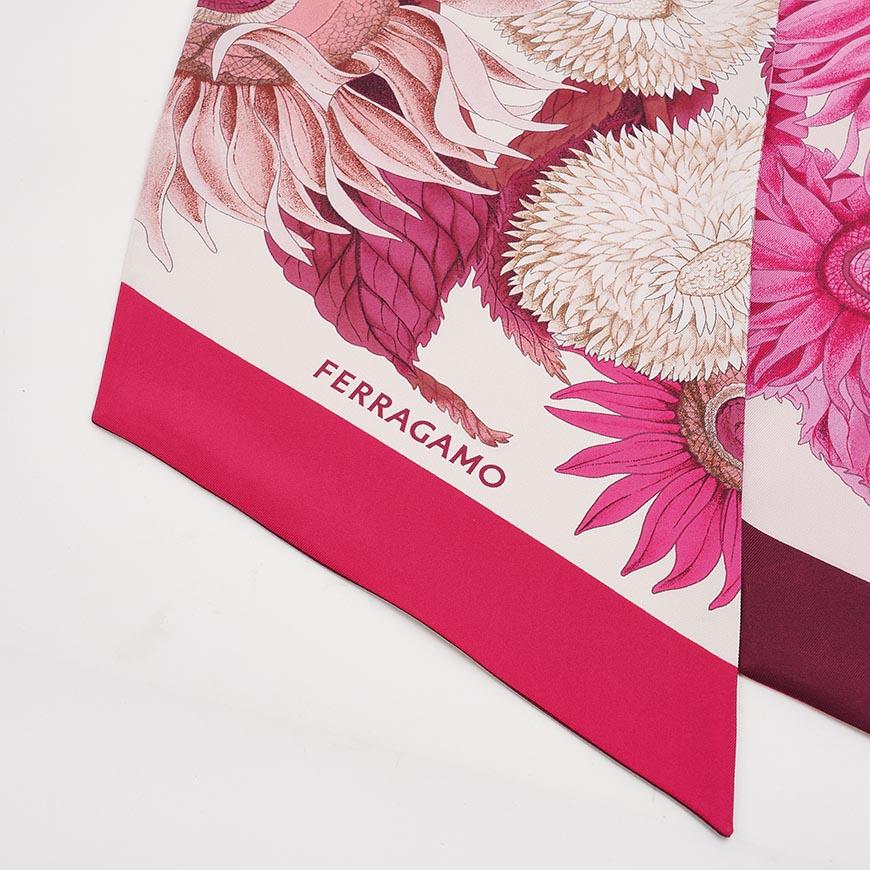Ferragamo Sunflower Print Silk Twilly Scarf Pink Fuchsia Women