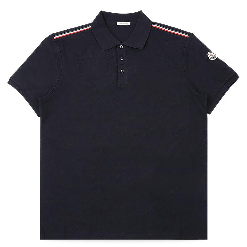 Moncler Men’s Contrast Shoulder Trim Navy Piqué Short Sleeve Polo Shirt