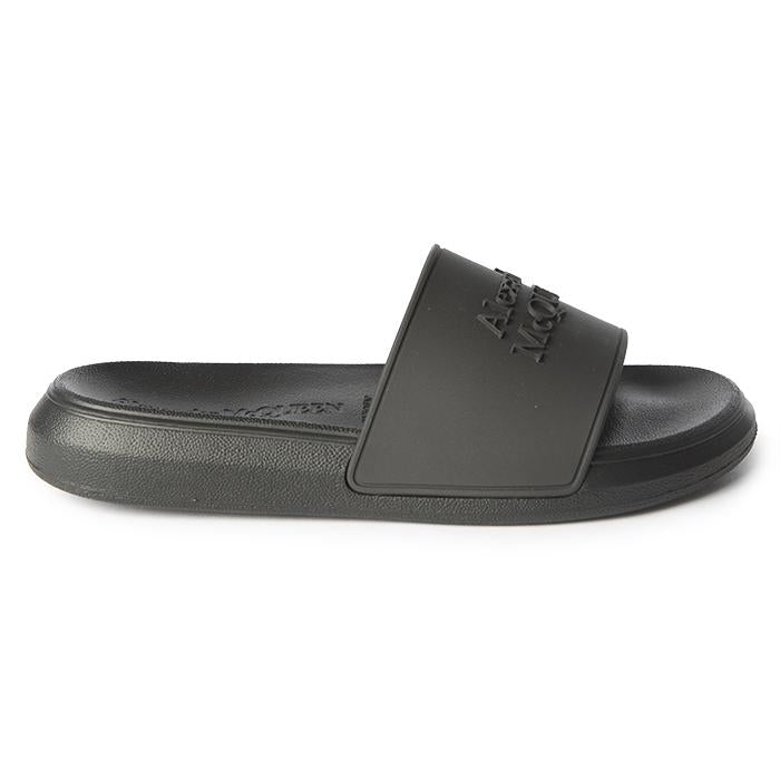 Alexander Mcqueen Rubber Logo Slide Sandals Black